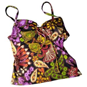 Victoria's Secret Tankini 34A Bold Color Tropical Brown Paisley Push-Up Vacation